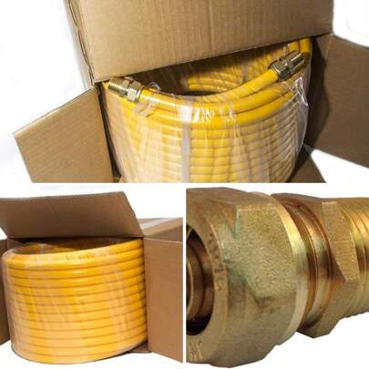 New 66 Feet 1/2in Gas Line Flexible Gas Line 1/2inch Gas Pipe Kit, Natural Gas Line For Stove Dryer Heater With 2 Male Adapter Fittings, Flexible Aluminum Tube For Propane Or Natural Gas, Yellow