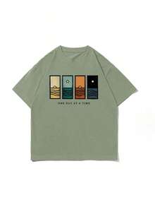 Compatible With The Minimalist Printed Short-Sleeved T-Shirt For Men, Comfortable And Breathable, Suitable For Summer, Fashionable. - Olive Green - View 3