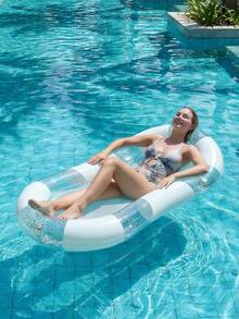 Inflatable Swimming Pool Float With Backrest, Transparent Glitter PVC Water Lounge Chair, Adult Swimming Pool Net Bottom Floating Mat, Suitable For Summer Pool Parties, Beaches, Lakes Sunbathing - Multicolor - View 8