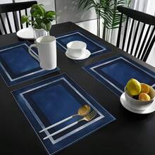 1pc/2pcs/4pcs/6pcs/8pcs/300pcs Set, 30*45cm Luxury Navy Blue Edged Placemats, Made Of 100% Polyester, Non-Slip Heat-Resistant Easy To Clean, Hand Wash, Machine Wash Or Dry Clean - Multicolor - View 7