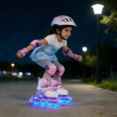 Patines De Ruedas Para Niños, Cuadriláteros Ajustables Con F