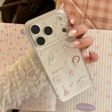 Funda de teléfono Kavenfort transparente con collage de estilo de dibujos animados para dormitorio, compatible con Apple 18 Pro Max, 17 Pro Max, 16 transparente, 15 estilo coreano, 13 carcasa blanda, 14 linda, femenina, creativa, geométrica, minimalista, de dibujos animados, de nicho, estilo Ins - transparente - Ver 10