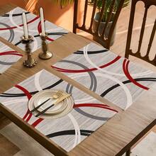 4 pièces Set de sets de table thématiques quotidiens, motif géométrique, taille 30 * 45 centimètres, indéfrisable, facile à nettoyer, durable, lavable en machine, avec un style de design moderne. Les lignes géométriques rouges et blanches conviennent parfaitement à une utilisation quotidienne, aux célébrations de fêtes, aux fêtes, aux anniversaires, aux mariages, aux dîners et à la décoration de cuisine et de restaurant. - Multicolore - Voir 4