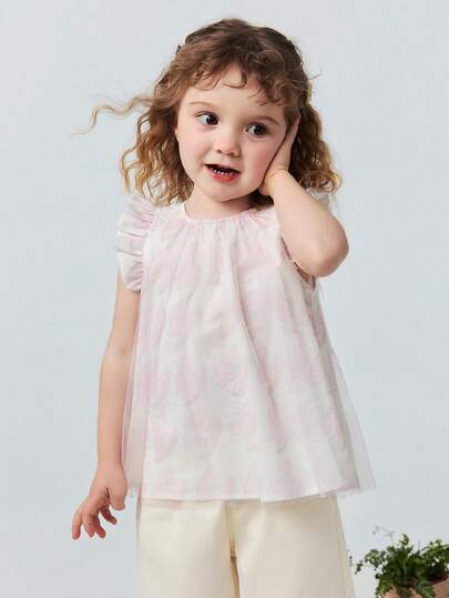 mini bala Áo thun ngắn tay cho bé gái, chất liệu cotton thoáng khí, thiết kế lưới sóng dễ thương, tay bồng đáng yêu, thích hợp mặc mùa hè 2026.