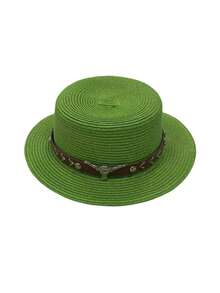 1pc Women's Straw Brimless Boho Flat Top Straw Hat, Summer Beach Sun Hat For Outdoor Travel, Sun Protection,Holiday,Festival - MZ3080+ML42 - View 18