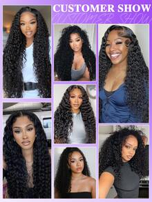 28英寸深波浪卷发真人发假发，180%密度，13x4蕾丝前额假发，预先拔毛，真人发丝，可调节尺寸，完美适合日常佩戴、角色扮演和派对，外观自然，自然黑#1B（8-30英寸），巴西原生发假发 - Natural Black - 查看 10