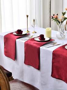 1/2/6pcs Ins Style French Minimalist Solid Red Satin Fabric Placemats, Decorative Napkins Suitable For Party & Wedding - Multicolor - View 8