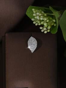 One Set Silver Tone Cubic Zirconia (CZ) Pave Leaf Choker Jewelry Set, Luxury Sparkling Matching Necklace & Earrings For Wedding Bridal, Red Carpet Events & Formal Galas - Silver - View 3