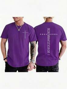 Men Vintage Christian Cross Bible Verse Tee, Jesus Faith Inspirational Cotton Short Sleeve Streetwear Top, Daily Gift For Boyfriend Husband - 紫羅蘭色 - 查看 1