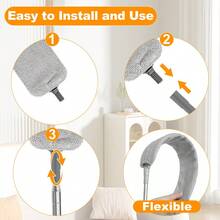 Plumero de microfibra con mango extensible y paño reemplazable, plumero reutilizable y flexible, plumero lavable adecuado para ventiladores de techo, muebles, automóviles y talla grande - Plumero de huecos extensible - Ver 11