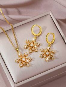 3 piezas Elegante conjunto de collar y aretes con flores brillantes, Exquisito collar tipo choker creativo y aretes, Adecuado para fiestas en la playa y vacaciones, Regalo perfecto de vacaciones para mujeres - Amarillo Oro - Ver 11