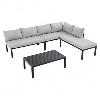 Garten-Essgruppe,Gartenmöbel-Set, Garten-Loungesessel-Set Mit Verzinktem Eisenrahmen,6-Sitzer, Verstellbare Beine, Abnehmbare Rückenlehne, Modular Sofa, Tischplatte Aus Verzinktem Eisen, Gray