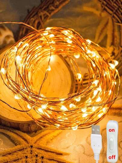 1 cuộn đèn LED dây đồng dài 10 mét (32,8ft) với 100 bóng đèn, có công tắc, dùng trang trí nhà cửa cho phòng ngủ, tường, rèm cửa, tạo không gian ấm cúng.