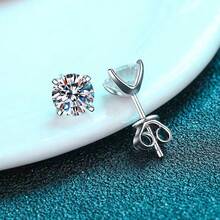 1 Đôi bông tai bạc Sterling S925 dành cho nữ, đính đá Moissanite tròn 0.2CT/0.3CT/0.5CT/0.8CT/1CT/2CT/3CT, kiểu 4 chấu, thích hợp đeo hàng ngày, kèm hộp quà. - Một cặp - Xem 10
