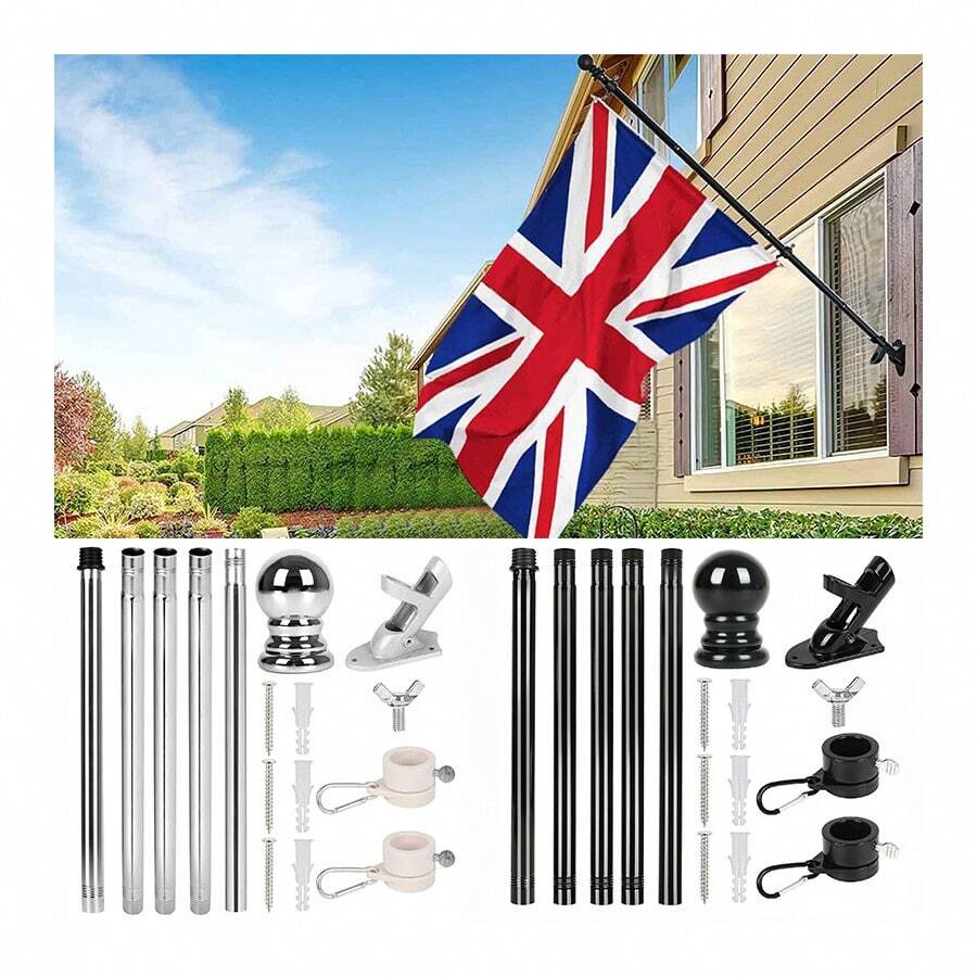 Flag Poles For Outside House, 6ft Tangle Free Spinning Flag Pole Kit With Multi-Position Holder Bracket, Heavy Duty, High Wind Resistant For Outdoor - A - View 1