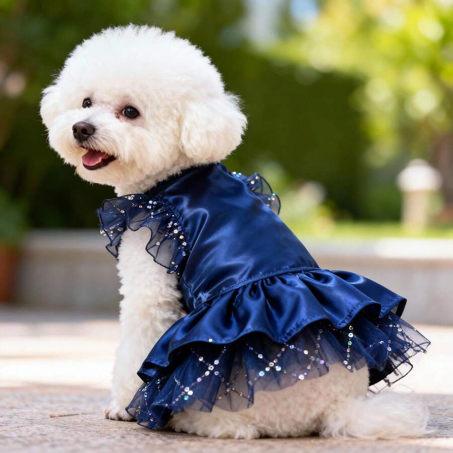 春夏宠物婚礼礼服，优雅高贵的小型/中型犬新娘礼服，可爱公主风婚礼派对生日节日摄影服装 - 紅色 - 查看 1