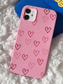 Funda de teléfono con patrón de corazón rosa, compatible con iPhone 17 Pro Max, 17 Pro, 17, 16, 15, 14, 13, 12, 11, adecuada para el Día de San Valentín - Rosa - Ver 11