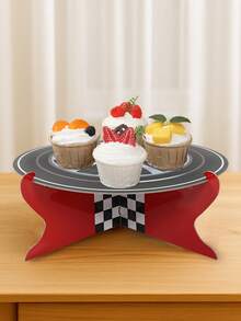 1 Set Racing Theme Cupcake Stand, Racing Party Cupcake Holder, Birthday Dessert Cake Display Rack, Racing Theme Birthday Party Cake Decor, Food Tray, Birthday Party Tabletop Centerpiece, Kitchen Cake Decor, Racing Birthday Decor, Baby Shower Decor, Racing Party Supplies, Birthday Gift, Party Favors - Racing - View 4