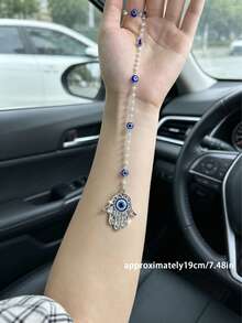 Colgante de espejo retrovisor con ojo azul de diamantes y mano del diablo - A - Ver 4