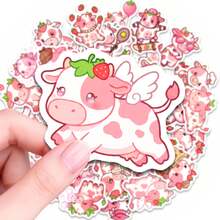 50 miếng dán hình bò dâu tây dễ thương, decal vinyl chống thấm nước dùng cho bình nước, laptop, điện thoại, sổ lưu niệm, nhật ký, đồ thủ công DIY, sticker trang trí cho thanh thiếu niên và người lớn, thích hợp để cá nhân hóa đồ dùng hàng ngày và các dự án sáng tạo. - A - Xem 5