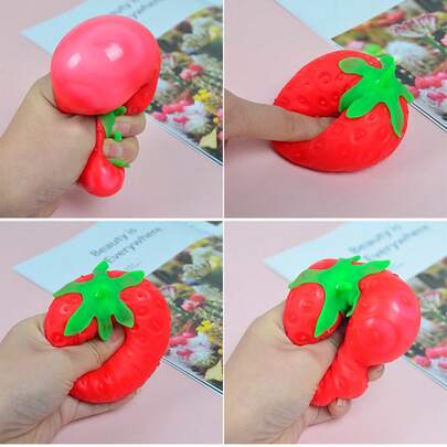1个逼真草莓软萌玩具，TPR材质，触感如面团般柔软，可爱透气，可有效缓解压力，逼真的水果造型，趣味十足，透气性好，可作桌面摆件，视觉效果可爱，适合青少年和上班族作为减压工具，亦可作为圣诞礼物。