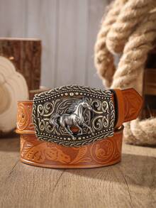 1条西部风格皮带，PU压纹皮带，男士复古休闲牛仔裤皮带，适合日常穿着 - BH1049 - 查看 2