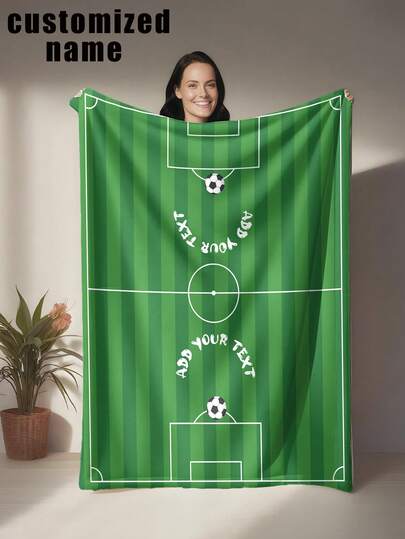 Personalized Football Flannel Blanket, Sporty And Unique, Customized Soft Warm Digital Printing, Tear-Resistant, Machine Washable, Hypoallergenic, Versatile For Sofa, Bed, Travel, Camping, Living Room, Office