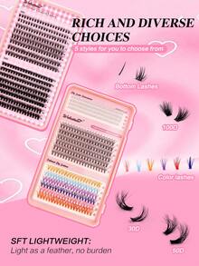 Lash Clusters DIY Eyelashes Extensions Kit, Eyelashes Extension Kit Whith Eye Makeup Applicator For At-Home, Colored&Black Individual Lash Clusters (D-0.07mm-10-16MIXED) D Curling Eyelashes Extension Kit, Black Ndividual Lash Clusters Kit 10-16mm , Mixed Black D-Curling Eyelashes Cluster Extension Kit, Large-Capacity Cluster False Eyelashes, Natural - Thick - Color  4 Styles Comic Eyelasesh Kit Bond&Seal, Lash Tweezer And Brushs DIY At Home, Suitable For Daily Makeup Date Party Makeup - 彩色 - 查看 3