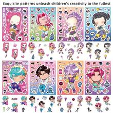 1set/8pcs Witch Hunt Group Puzzle Stickers, Personalized And Creative Cartoon Character Face Changing Collages, Handmade DIY Stickers, Self-Adhesive, Perfect Puzzle Collage DIY Gifts - Multicolor - View 2