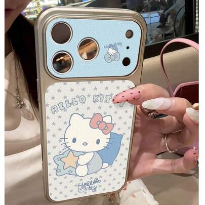 SANRIO 1个新款韩版ins风蓝色星星抱枕，Hello Kitty卡通蝴蝶结简约款，兼容 17系列、16系列、15系列、14系列、13系列，时尚卡通少女手机壳