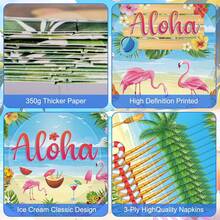 Juego de 40 piezas de decoraciones de fiesta Aloha, platos y servilletas hawaianos, platos de papel de postre tropicales Luau, servilletas de flamenco, vajilla desechable para decoración de - 1 - Ver 5