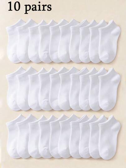 1/10 Pairs Unisex White Casual Boat Socks, Breathable Hidden Socks Suitable For Daily Wear, Office And All Seasons