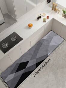 1 pieza Alfombra de cocina de barro de diatomeas con diseño de rombo curvo de color contrastante minimalista, patrón abstracto gris & negro, antideslizante, absorbente de agua, alfombra suave para los pies, adecuada para cocina, baño, entrada, lavandería, sala de estar, decoración del hogar alfombra pequeña - Multicolor - Ver 11