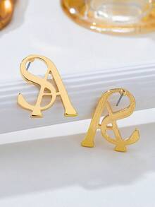 1 Pair Fashionable Geometric Versatile Earrings For Women - Gold Irregular A-letter Stud Earrings - View 3
