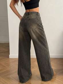 MYOURSA Y2k Baggy Wide Leg Jeans High Waist Washed Distressed Vintage Streetwear School Casual Outfits For Women Spring - Brown - View 4