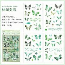 4 miếng dán chống thấm nước họa tiết bướm nhiều màu sắc phong cách retro, trang trí sổ lưu niệm, nhật ký, tự làm sticker. - Nhiều màu - Xem 7