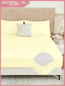 1pc Solid Color Fitted Sheet, Soft & Breathable, Elastic Corner Design, Deep Pocket Fits Up To 25cm Mattress, Suitable For Various Bed Sizes, Essential For Home & Dorm, Oeko-Tex Certified, Light Yellow - Light Yellow - View 2