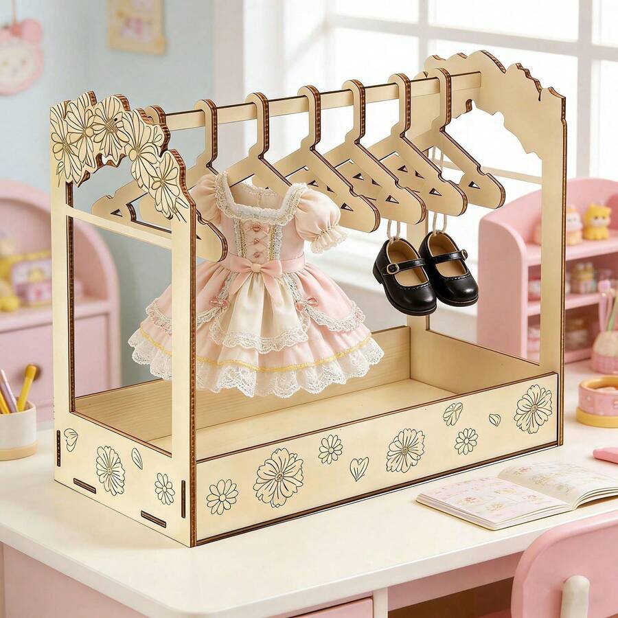 Giá treo đồ mini bằng gỗ - Một phụ kiện lưu trữ trang sức để bàn theo phong cách Ins. Hộp trưng bày để bàn dành cho vòng tay và dây chuyền. Giá đựng và trưng bày trang sức thủ công tự làm với nơ hồng. Thích hợp cho các vật dụng nhỏ như quần áo, phụ kiện và dây chuyền. Giỏ đựng trang sức. - Xem 1