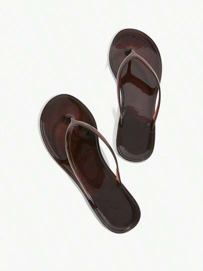 Women's Round Toe Flat Casual Vacation Minimalist Brown Ladies Flat Sandals Flip Flops