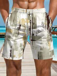 Abstract Art Pattern Men's 3D All-Over Print Summer Beach Shorts Urban Graffiti Design For Casual Outings And Beach Days Perfect Gift For  Men - White - View 2