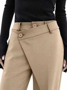 Pantalones casuales con efecto de drapeado y diseño asimétrico para primavera - Caqui - Ver 4