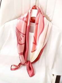 70 Sq Inch Minimalist Printed Handkerchief. Fashionable Multipurpose Women's Belt Accessory. Flowing Headscarf. Stylish Scarf. - Pink - View 3