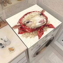 1pc Unique Design Red Headscarf Lamb Pattern Non-Slip Washing Machine Mat, Rubber Material, Heat Resistant And Washable, Suitable For Washing Machine, Dryer, Kitchen Draining Mat, Drying Mat, Countertop Heat Resistant Mat, Coffee Bar Decor, Laundry Room Decor, Friendly Gift For Friends - A Sheep With a Crooked Smile - View 1