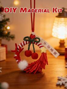 1 set de matériel de tissage suspendu de camion rouge, pack de matériel de décoration suspendue de Noël, pack de matériel de fil de coton tissé à la main, laine de point de croix pour sapin de Noël (avec accessoires et instructions), convient pour la décoration DIY de la maison, cadeau d'Halloween, cadeau de Nouvel An, cadeau de Noël, fournitures d'artisanat et de loisirs créatifs - Kit de matériel à faire soi-même - Voir 4