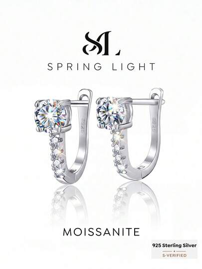 1 Pair 0.5 Carat Classic U-Shaped Moissanite 925 Sterling Silver Earrings - Elegant Luxury Engagement, Wedding, Best Friend, Birthday, Anniversary Gift. Bridal Jewelry.