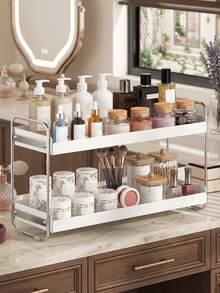 Organizador de encimera de baño de 2 niveles, estantería de almacenamiento para el tocador para ahorrar espacio, estantería de almacenamiento para cosméticos, cuidado de la piel y maquillaje - Multicolor - Ver 1
