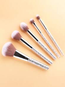 High-Quality Rhinestone Transparent Handle Large Powder Brush + 5pcs Detailed Eye Shadow Brushes Set, Paired With Makeup Sponge, Makeup Tools - Multicolor - View 5