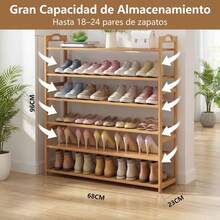 Zapatero de bambú 6 niveles | Estante organizador de zapatos grande capacidad | Fácil de montar, diseño abierto para entrada, dormitorio y hogar - Caqui - Ver 4