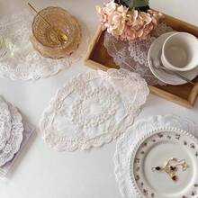 1pc European Style Embroidered Lace Tray Mat, Round Hollow Lace Edge, Suitable For Jewelry Display, Vintage Dining Mat - Multicolor - View 11