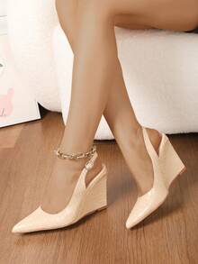 Sandal đế xuồng mũi nhọn, họa tiết đá, hở gót, tối giản, thời trang và đa năng. - Màu be - Xem 2